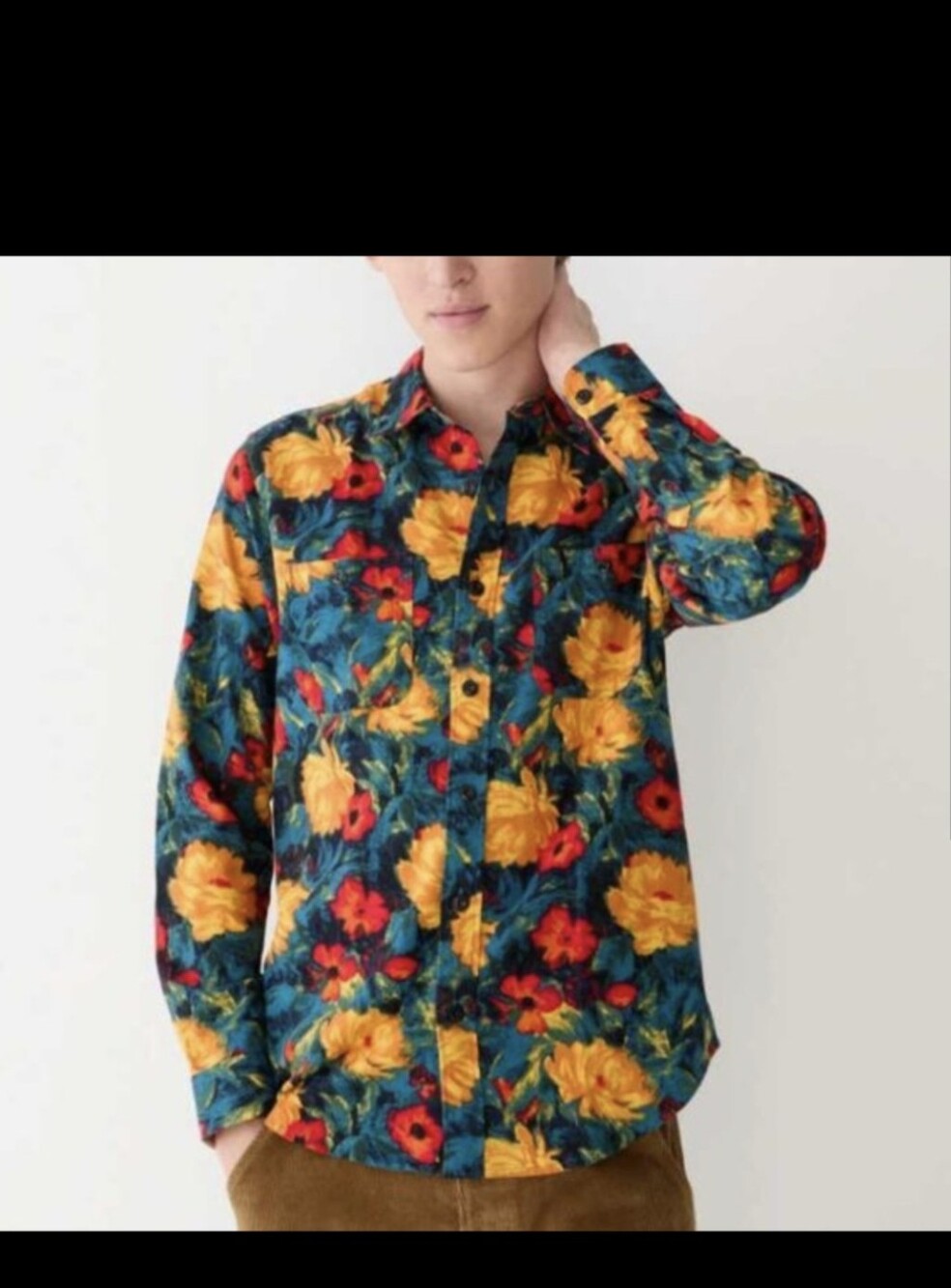 J. Crew Navy Floral Shirt Jacket with Yellow & Red flowers